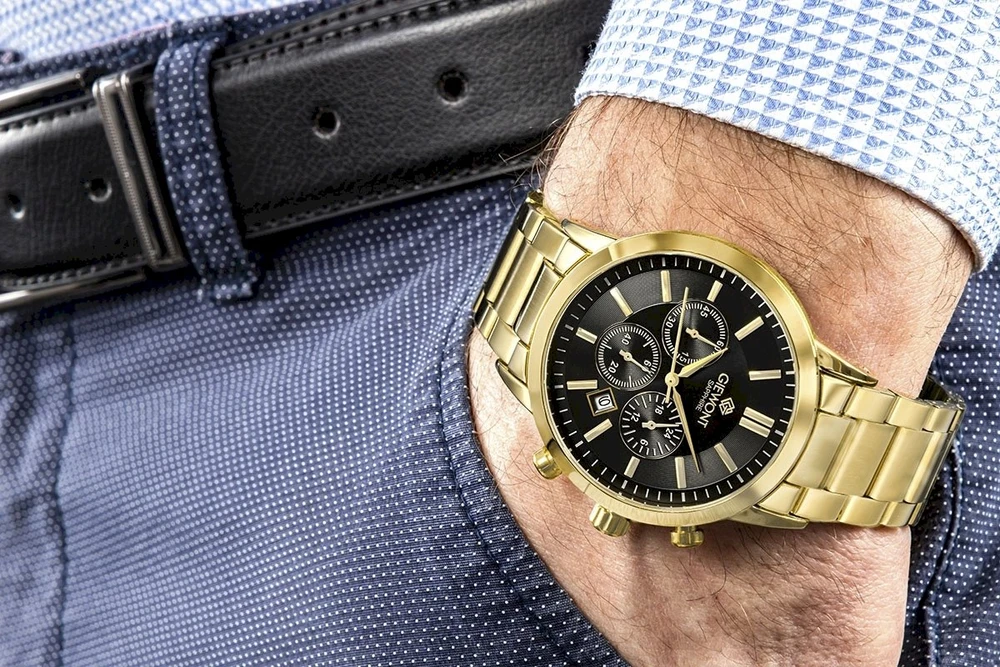 Giewont Chronograph Safyrinis Auksinis Juodas Vyriškas Laikrodis GW8510-B5