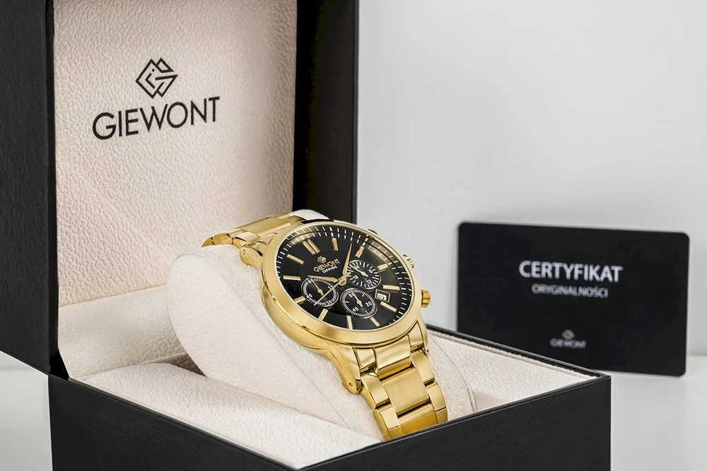 Giewont Chronograph Safyrinis Auksinis Juodas Vyriškas Laikrodis GW8510-B5