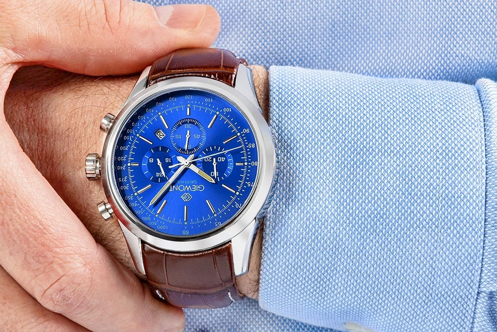 Giewont Chronograph Safyro Sidabrinis Mėlynas Vyriškas Laikrodis GW7650-A5
