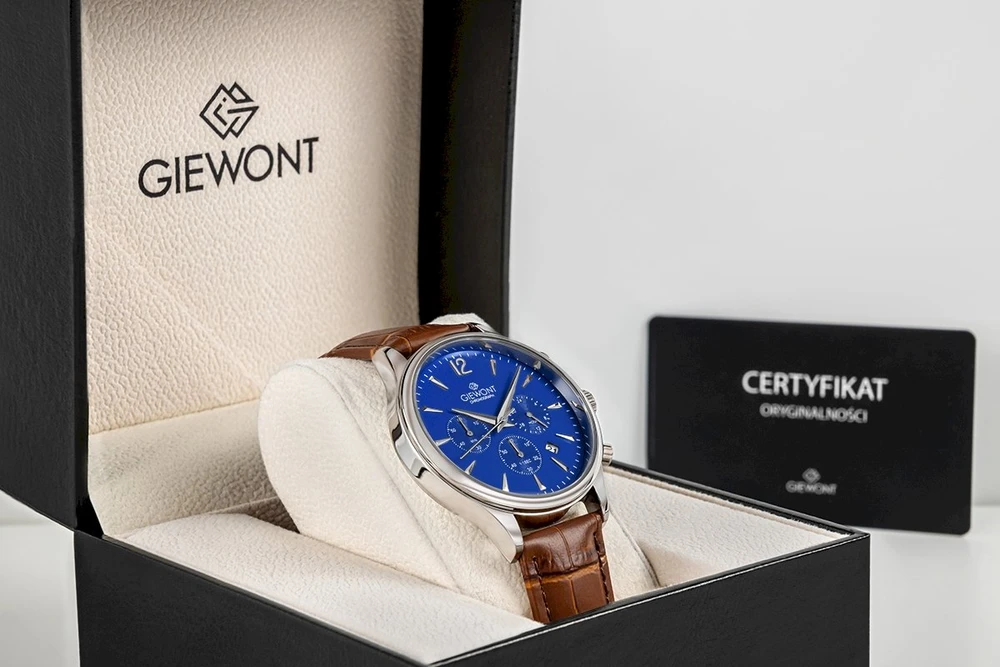 Vyriškas laikrodis Giewont Chronograph Sapphire rudas mėlynas GW6310-A5