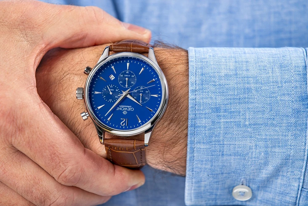 Vyriškas laikrodis Giewont Chronograph Sapphire rudas mėlynas GW6310-A5