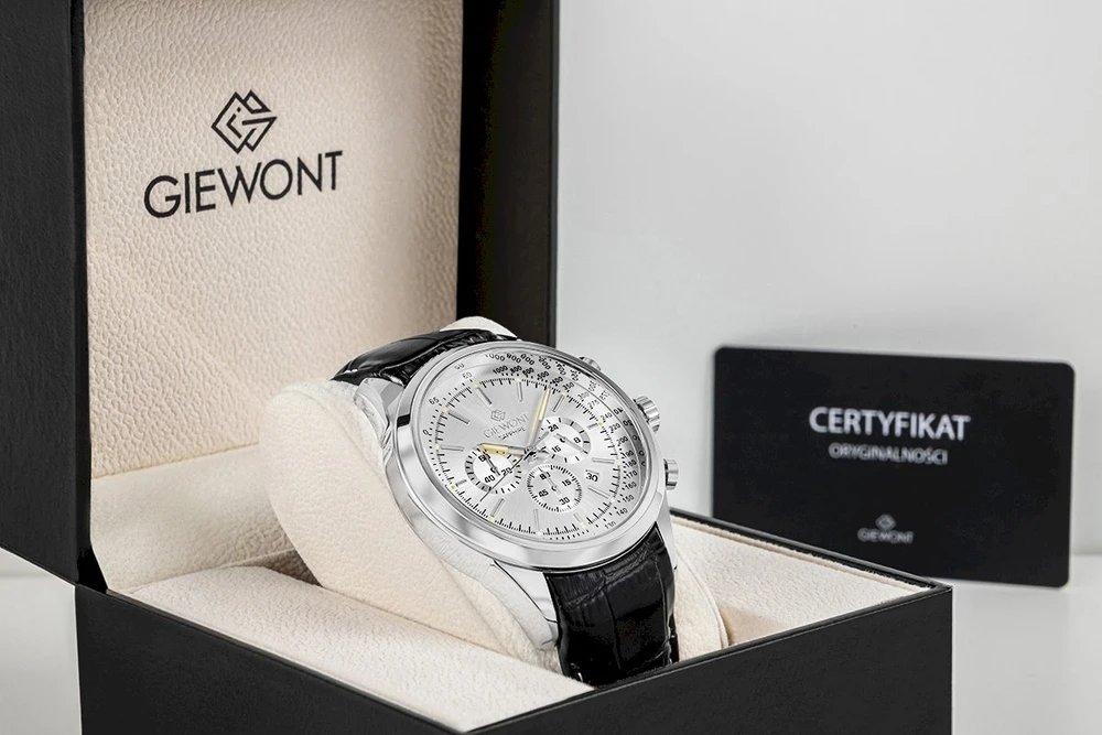 Giewont Chronograph Safyrinis Sidabrinis Vyriškas Laikrodis GW7650-A1