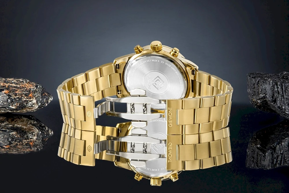 Vyriškas laikrodis Giewont Chronograph Safyro Auksinis Juodas GW4580-B4