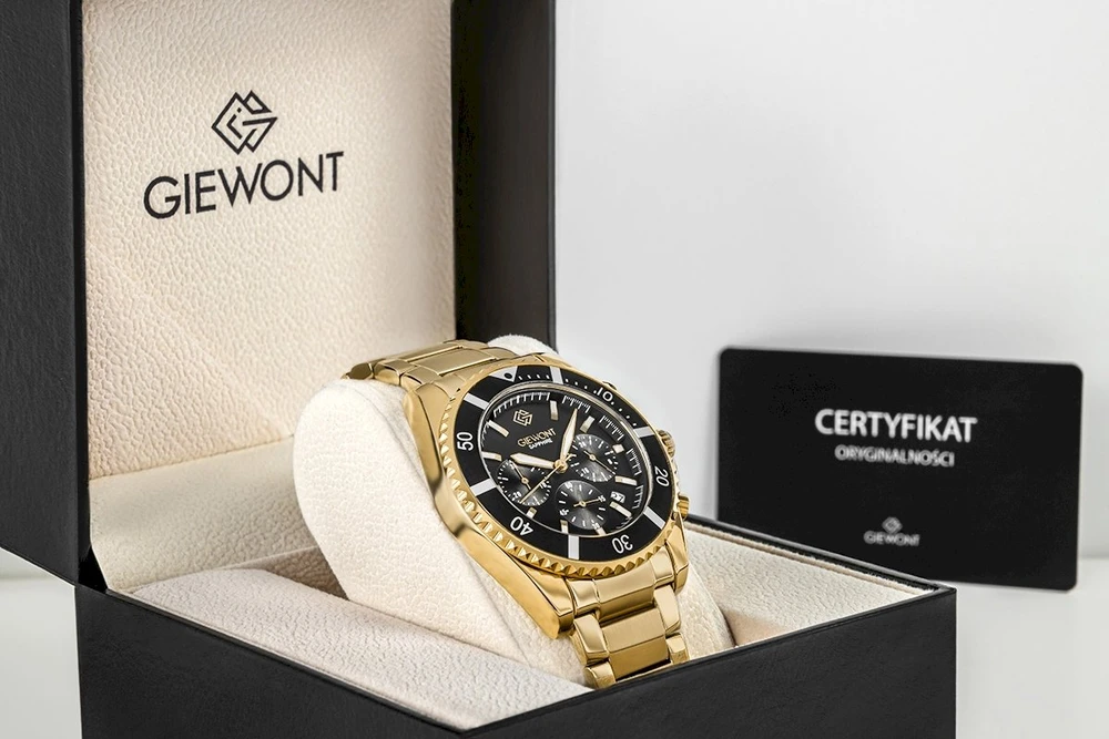 Vyriškas laikrodis Giewont Chronograph Safyro Auksinis Juodas GW3970-B7