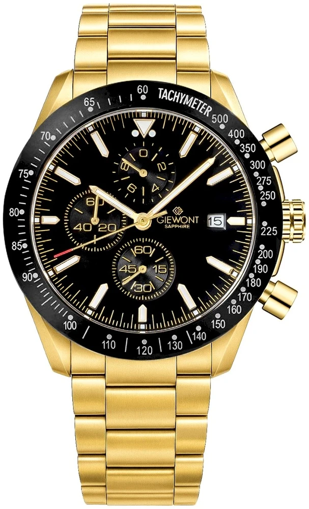 Vyriškas laikrodis Giewont Chronograph Safyro stiklas Auksas Juodas GW8720-B4
