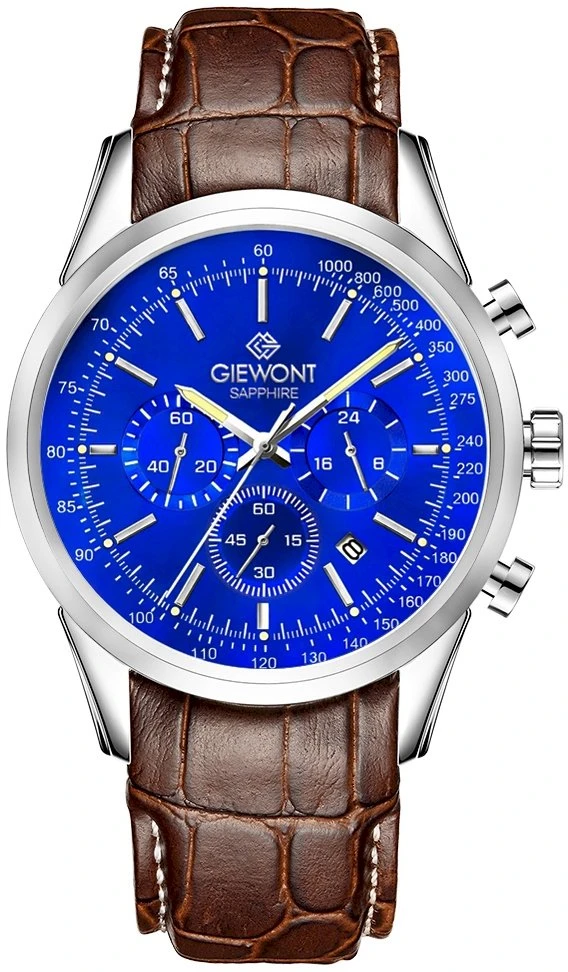 Giewont Chronograph Safyro Sidabrinis Mėlynas Vyriškas Laikrodis GW7650-A5