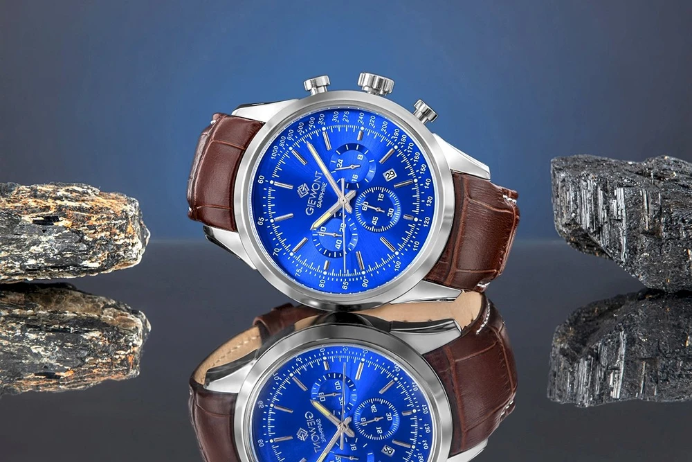 Giewont Chronograph Safyro Sidabrinis Mėlynas Vyriškas Laikrodis GW7650-A5