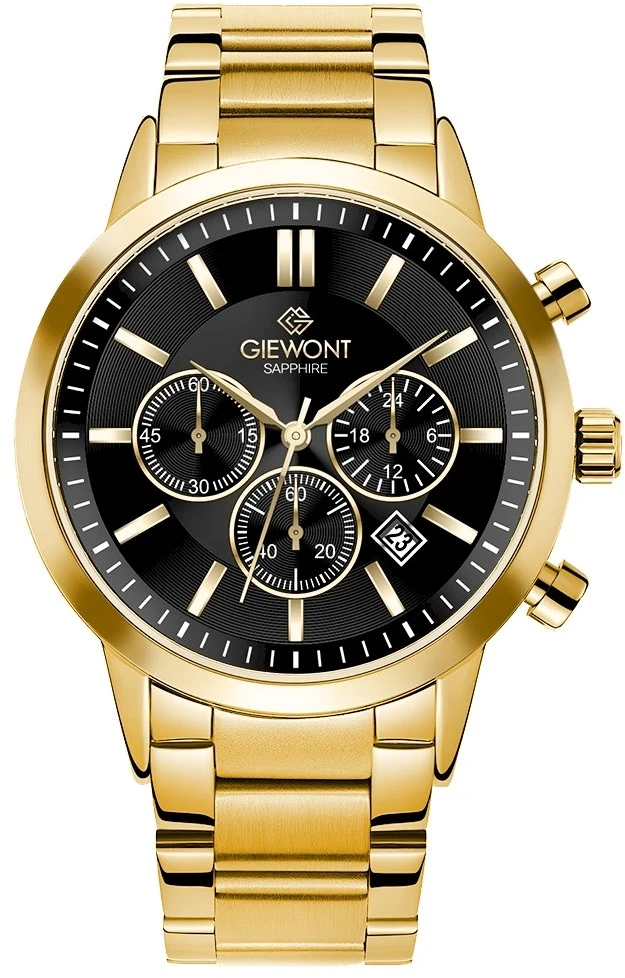 Giewont Chronograph Safyrinis Auksinis Juodas Vyriškas Laikrodis GW8510-B5