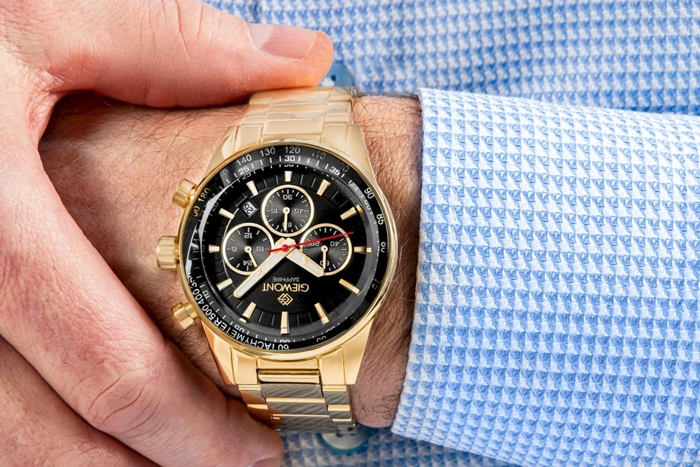 Vyriškas laikrodis Giewont Chronograph Sapphire Gold Juodas GW9140-B4