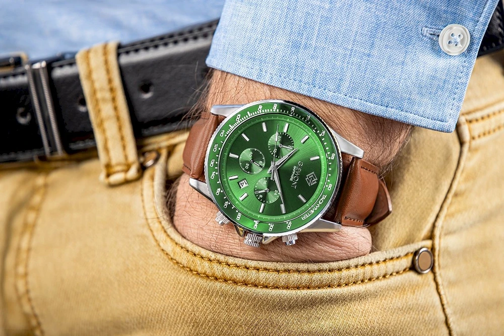 Vyriškas laikrodis Giewont Chronograph Safyras Ruda Žalia GW3520-A6