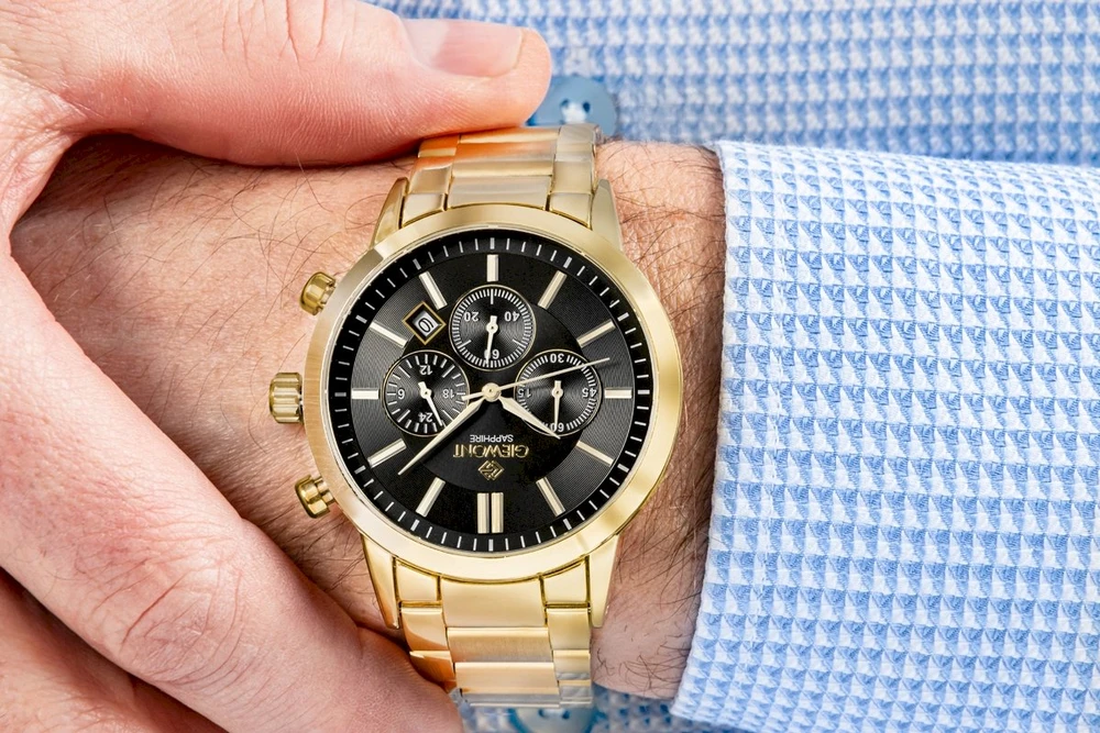 Giewont Chronograph Safyrinis Auksinis Juodas Vyriškas Laikrodis GW8510-B5