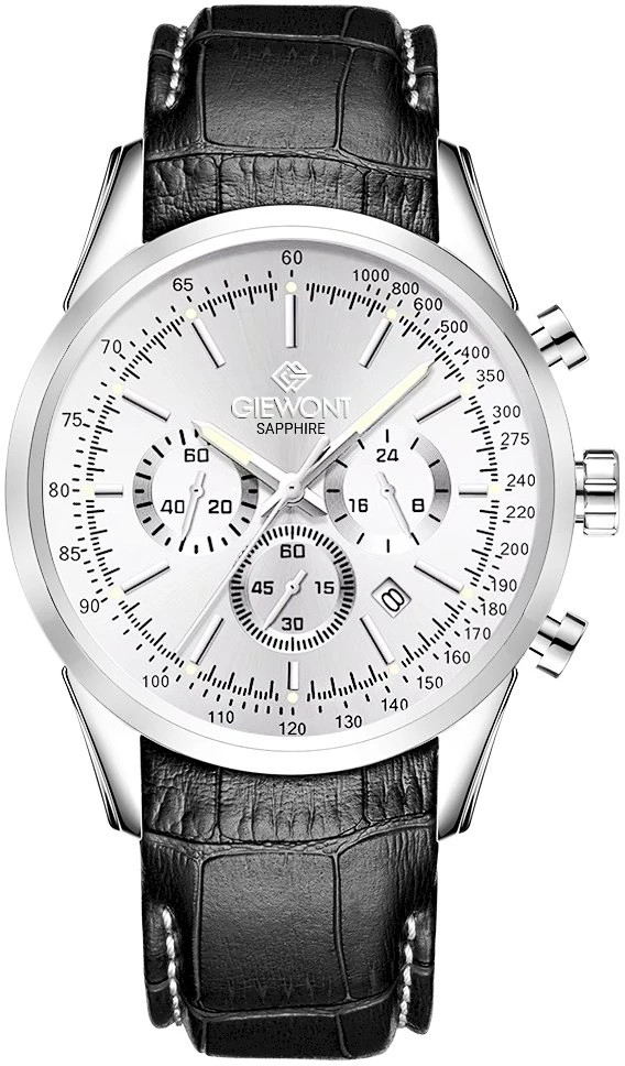 Giewont Chronograph Safyrinis Sidabrinis Vyriškas Laikrodis GW7650-A1