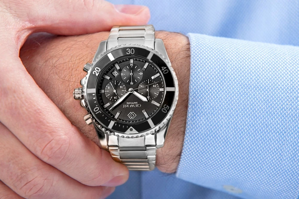 Giewont Chronograph Safyrinis Sidabrinis Vyriškas Laikrodis GW3970-B2
