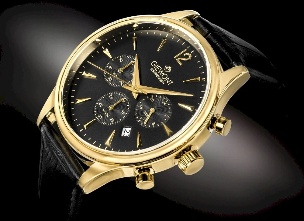 Giewont Chronograph Safyrinis Juodos ir Auksines Spalvos Vyriškas Laikrodis GW6310-A4