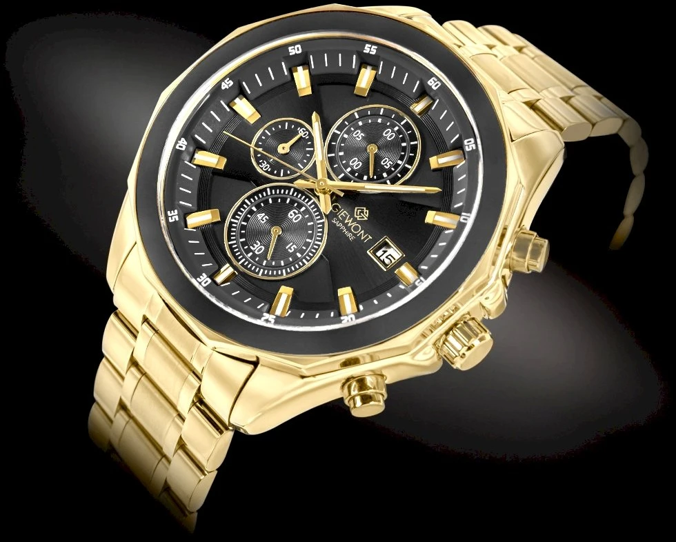 Vyriškas laikrodis Giewont Chronograph Safyrinis Auksinis Juodas GW7290-B4