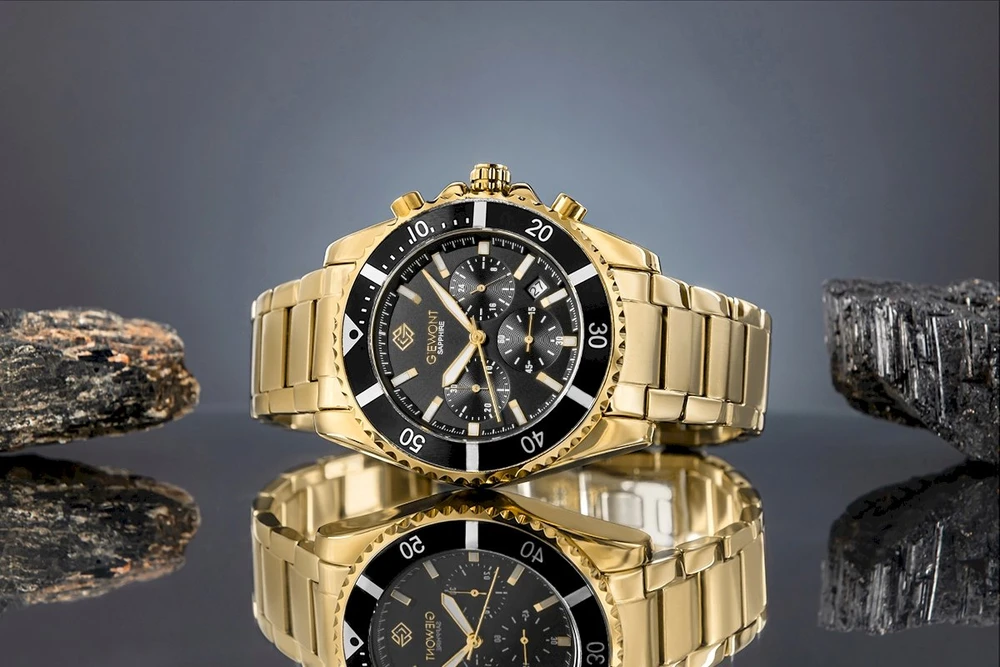Vyriškas laikrodis Giewont Chronograph Safyro Auksinis Juodas GW3970-B7