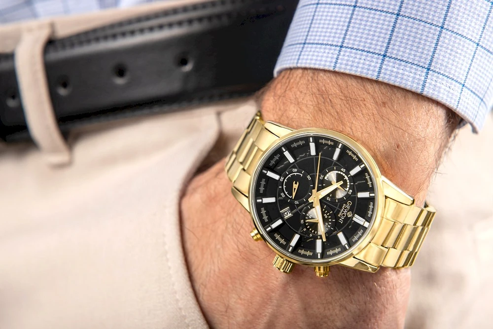 Vyriškas laikrodis Giewont Chronograph Safyro Auksinis Juodas GW4580-B4
