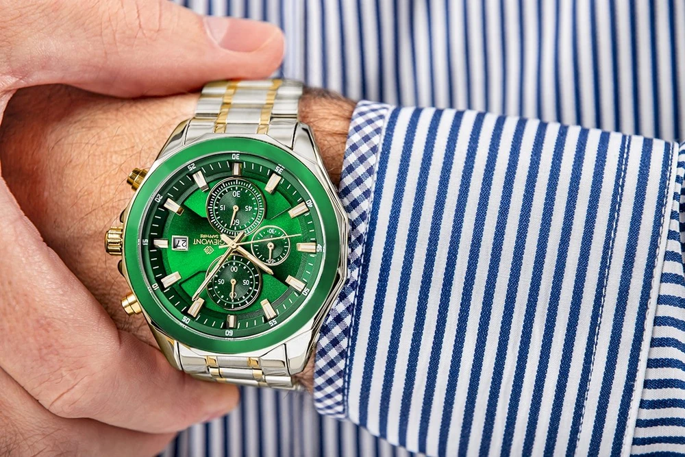 Giewont Chronograph Safyro Vyriškas Laikrodis Sidabrinis Žalias GW7290-B7