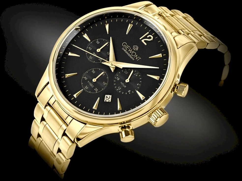 Vyriškas laikrodis Giewont Chronograph Safyro stiklas Auksinis Juodas GW6310-B4