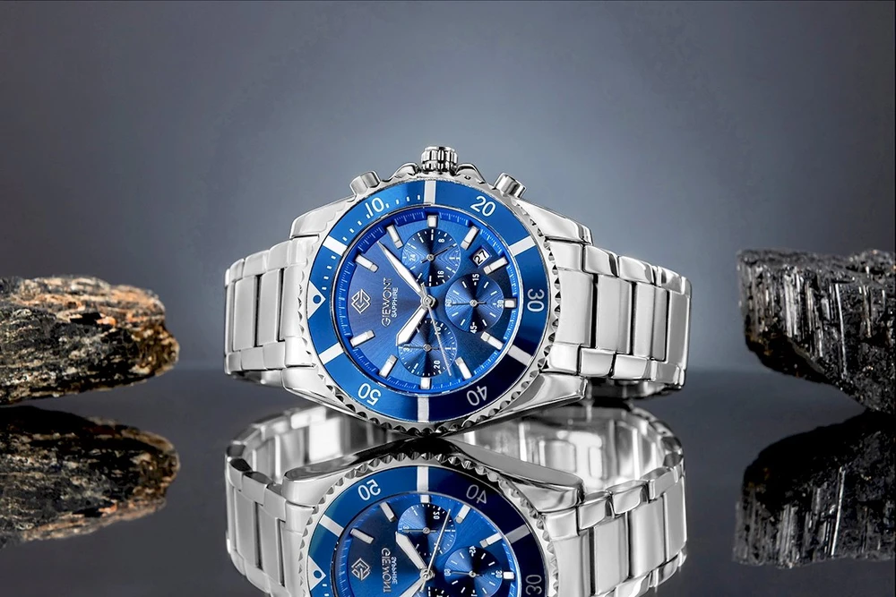 Vyriškas laikrodis Giewont Chronograph Safyro Sidabrinis Mėlynas GW3970-B3