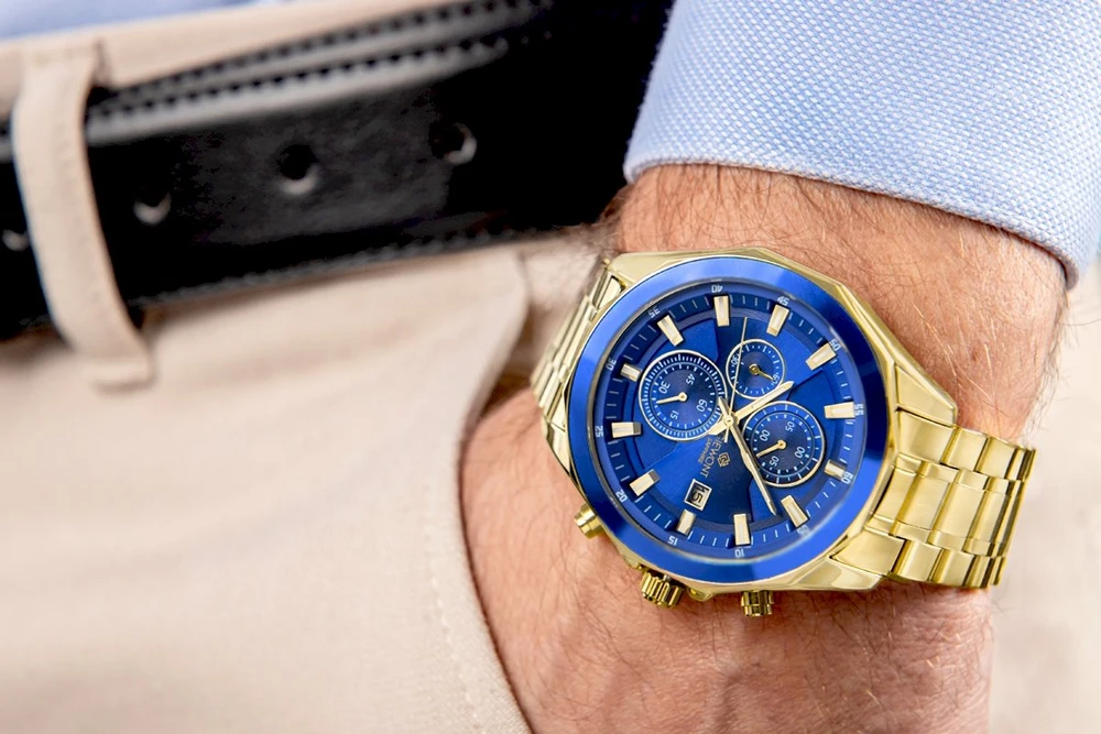 Vyriškas laikrodis Giewont Chronograph Safyro Auksinis Mėlynas GW7290-B6
