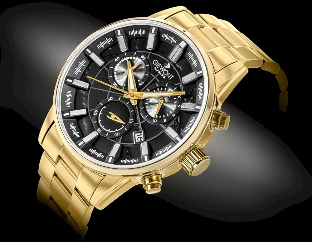 Vyriškas laikrodis Giewont Chronograph Safyro Auksinis Juodas GW4580-B4