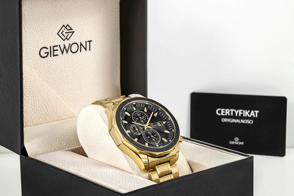 Vyriškas laikrodis Giewont Chronograph Safyrinis Auksinis Juodas GW7290-B4