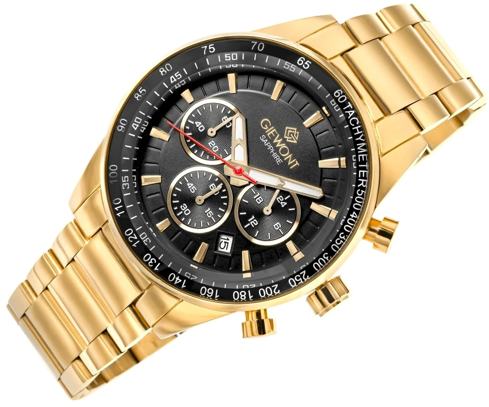 Vyriškas laikrodis Giewont Chronograph Sapphire Gold Juodas GW9140-B4