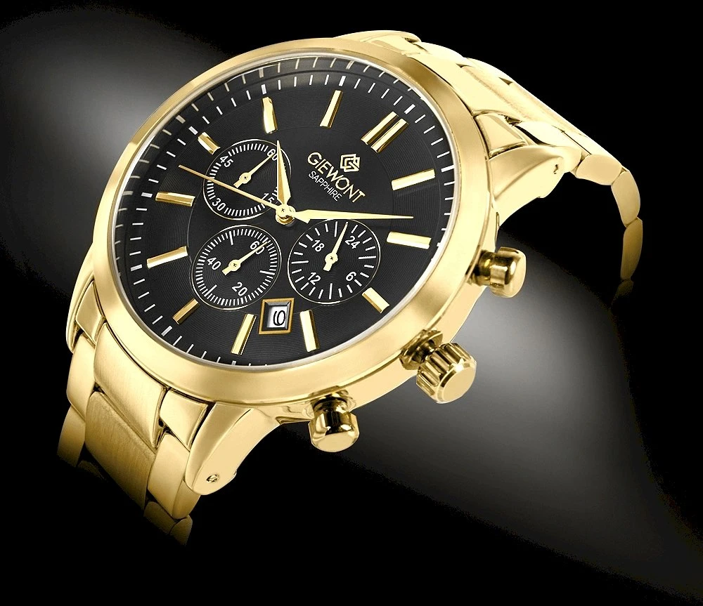 Giewont Chronograph Safyrinis Auksinis Juodas Vyriškas Laikrodis GW8510-B5