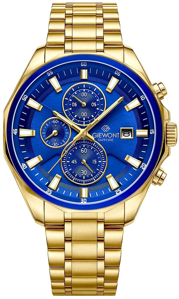 Vyriškas laikrodis Giewont Chronograph Safyro Auksinis Mėlynas GW7290-B6