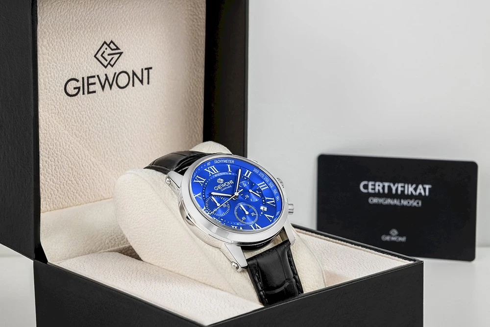Giewont Chronograph Safyrinis Sidabrinis Mėlynas Vyriškas Laikrodis GW6260-A4
