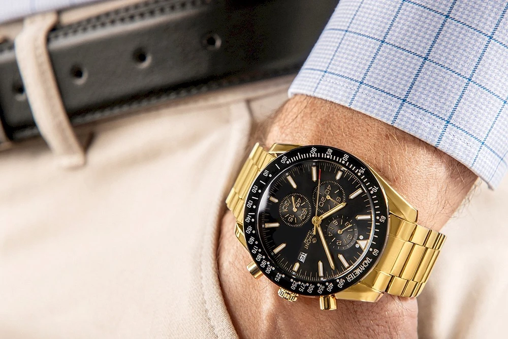 Vyriškas laikrodis Giewont Chronograph Safyro stiklas Auksas Juodas GW8720-B4
