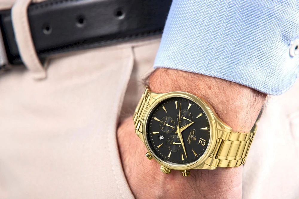 Vyriškas laikrodis Giewont Chronograph Safyro stiklas Auksinis Juodas GW6310-B4