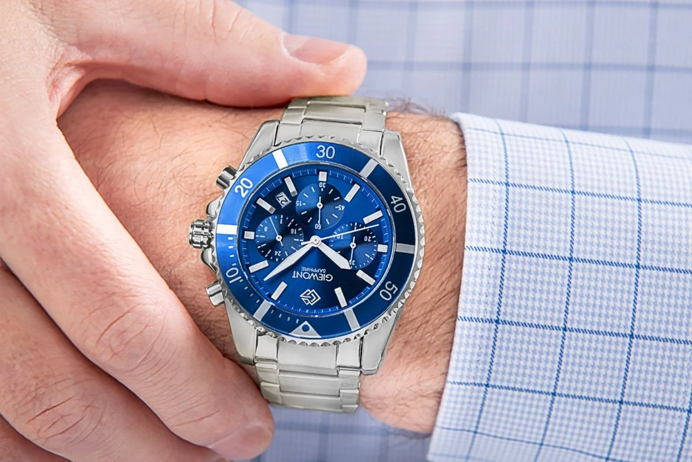 Vyriškas laikrodis Giewont Chronograph Safyro Sidabrinis Mėlynas GW3970-B3