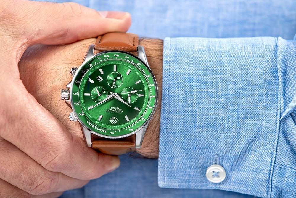 Vyriškas laikrodis Giewont Chronograph Safyras Ruda Žalia GW3520-A6