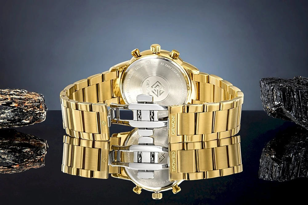 Giewont Chronograph Safyrinis Auksinis Juodas Vyriškas Laikrodis GW8510-B5