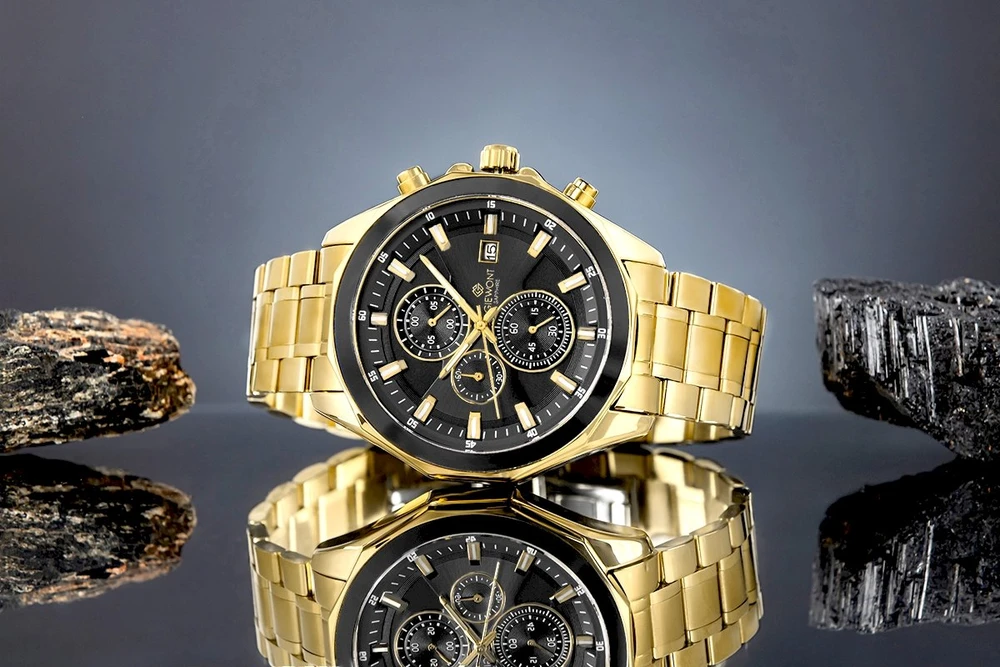 Vyriškas laikrodis Giewont Chronograph Safyrinis Auksinis Juodas GW7290-B4