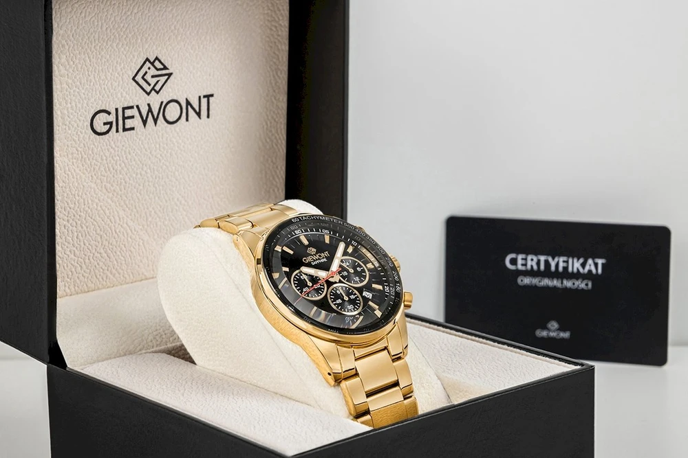 Vyriškas laikrodis Giewont Chronograph Sapphire Gold Juodas GW9140-B4