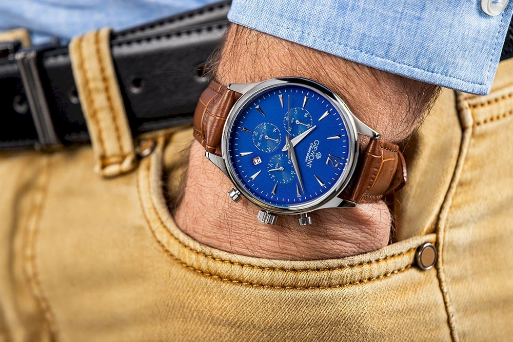 Vyriškas laikrodis Giewont Chronograph Sapphire rudas mėlynas GW6310-A5