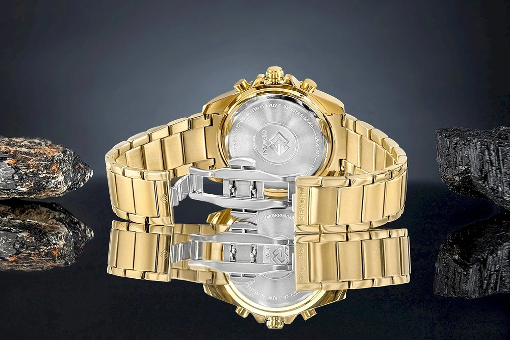Vyriškas laikrodis Giewont Chronograph Safyro Auksinis Juodas GW3970-B7