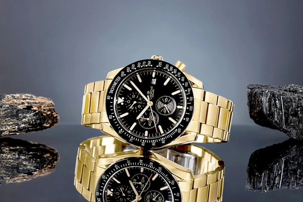 Vyriškas laikrodis Giewont Chronograph Safyro stiklas Auksas Juodas GW8720-B4