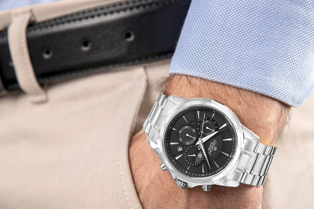 Giewont Chronograph Safyrinis Sidabrinis Vyriškas Laikrodis GW9460-B2