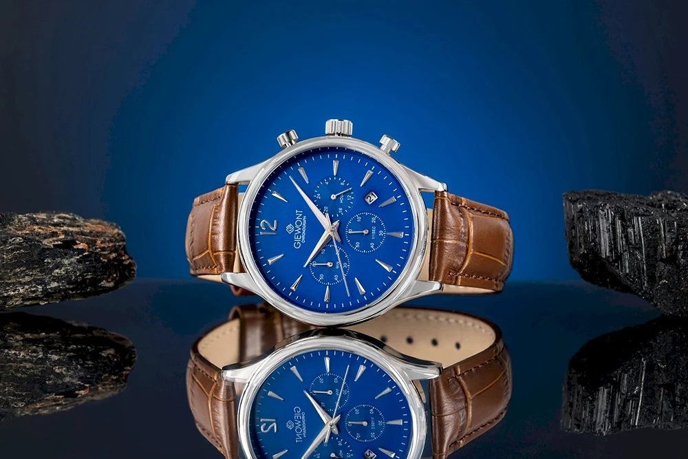 Vyriškas laikrodis Giewont Chronograph Sapphire rudas mėlynas GW6310-A5