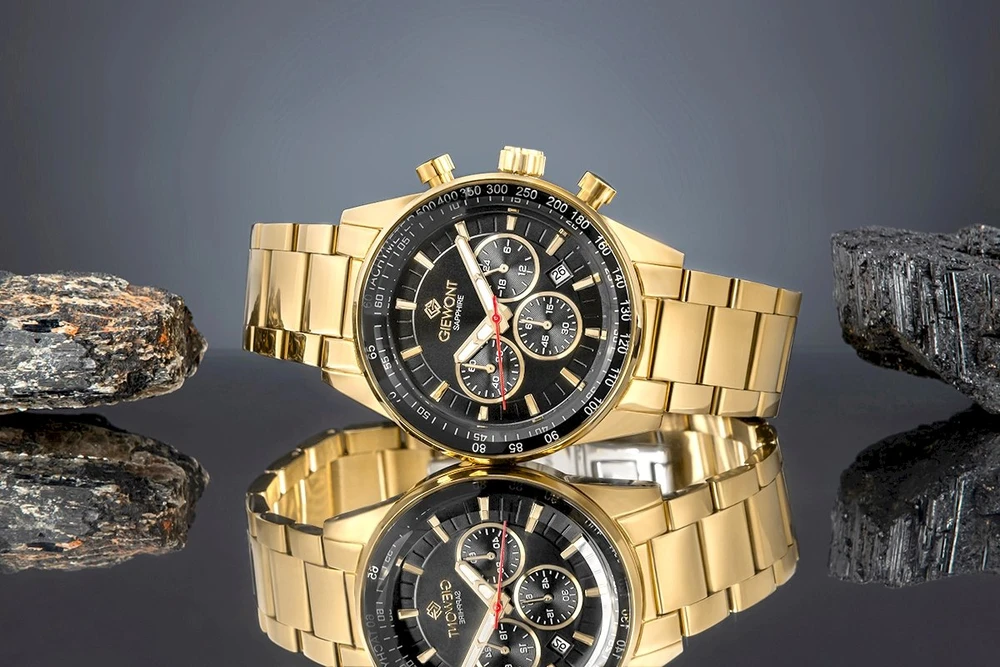 Vyriškas laikrodis Giewont Chronograph Sapphire Gold Juodas GW9140-B4