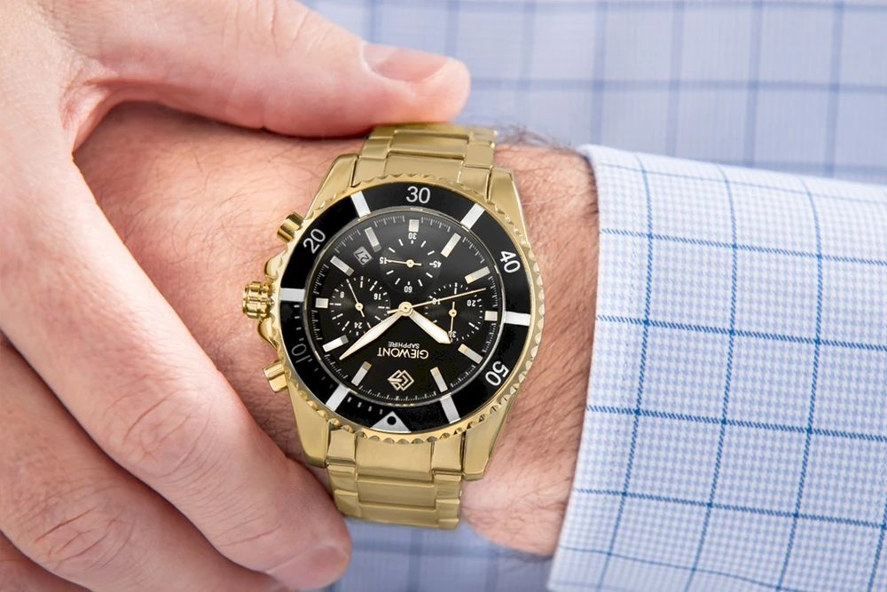 Vyriškas laikrodis Giewont Chronograph Safyro Auksinis Juodas GW3970-B7