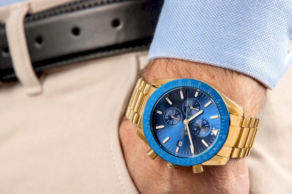 Vyriškas laikrodis Giewont Chronograph su safyro stiklu, auksas, mėlynas, GW8720-B6