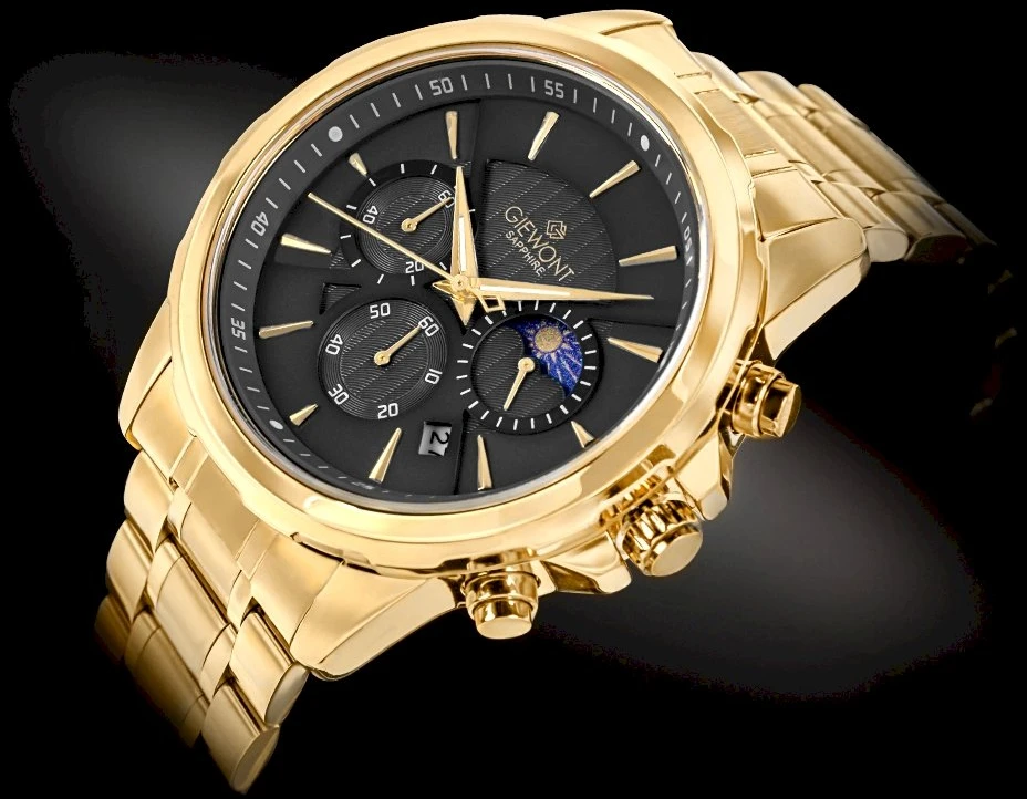 Vyriškas laikrodis Giewont Chronograph Safyro Auksas Juodas GW9460-B4