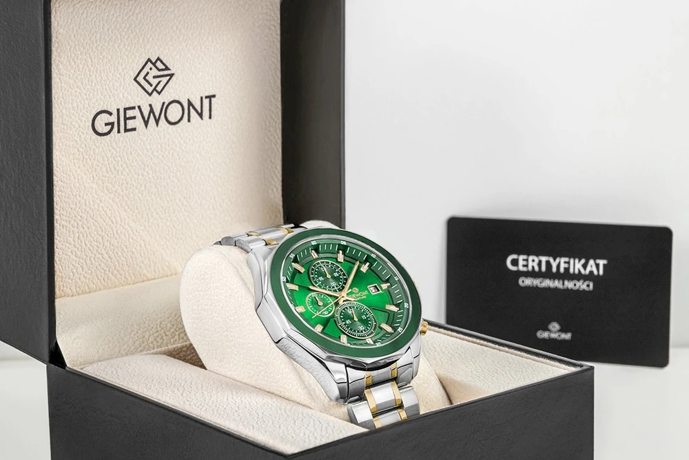 Giewont Chronograph Safyro Vyriškas Laikrodis Sidabrinis Žalias GW7290-B7