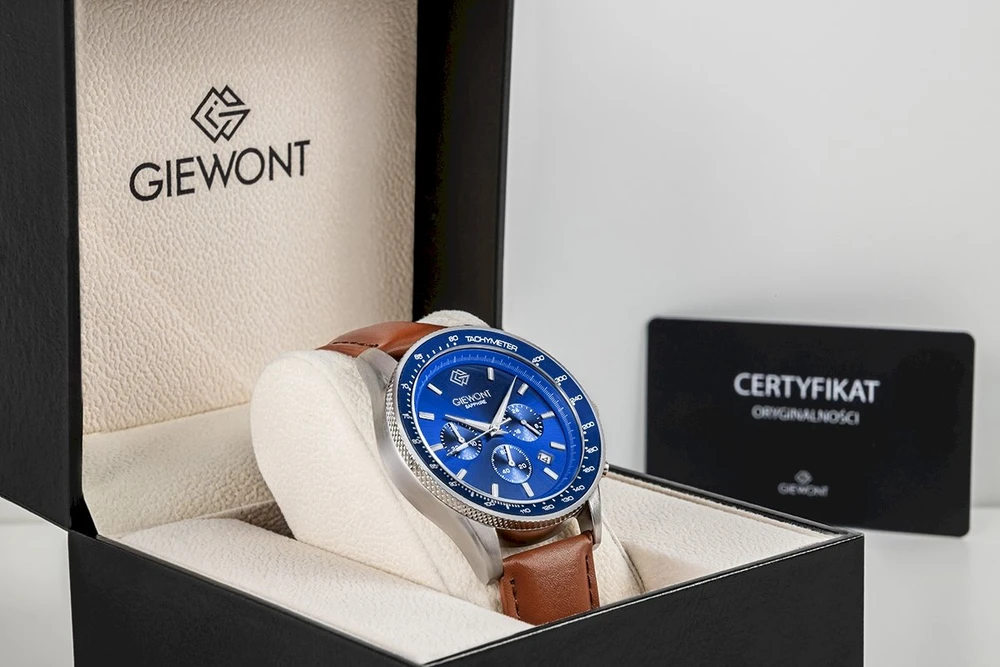 Vyriškas laikrodis Giewont Chronograph Safyro rudas mėlynas GW3520-A5