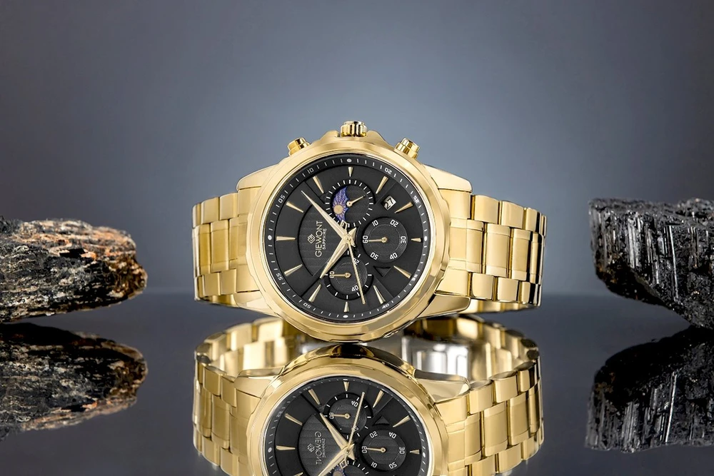 Vyriškas laikrodis Giewont Chronograph Safyro Auksas Juodas GW9460-B4